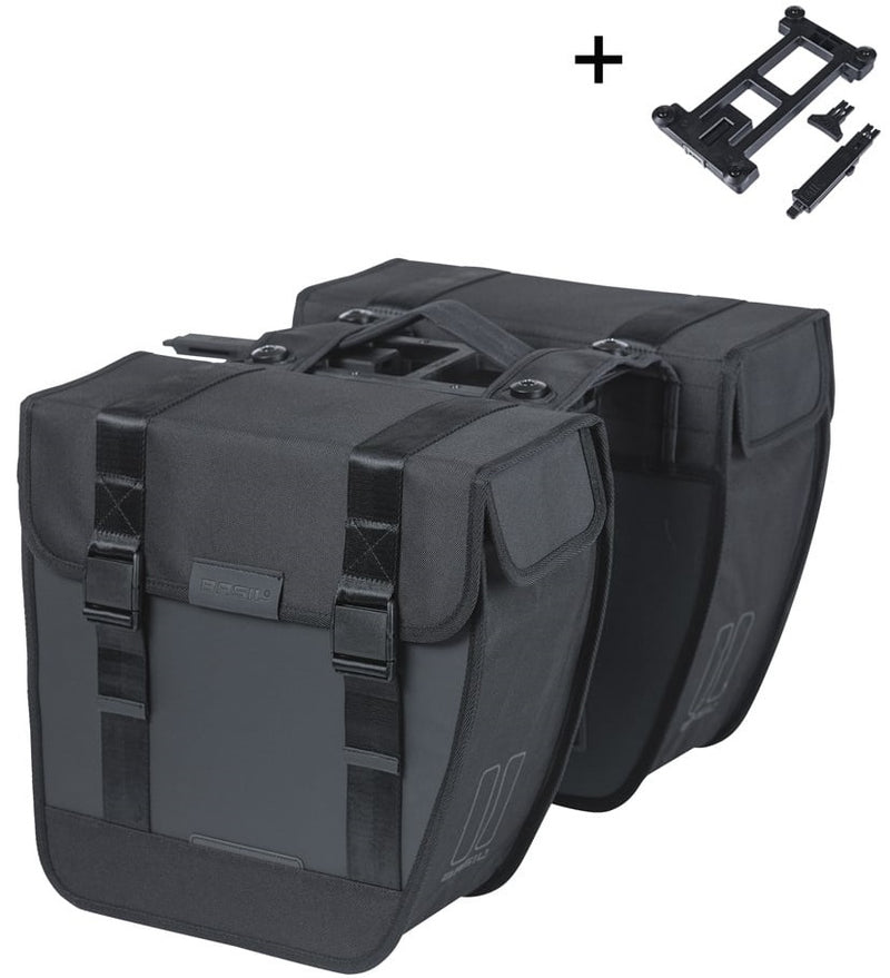 Load image into Gallery viewer, Basil dubbele fietstas tour waterproof mik 28 liter 14 x 29 x 30 cm (2x) - zwart