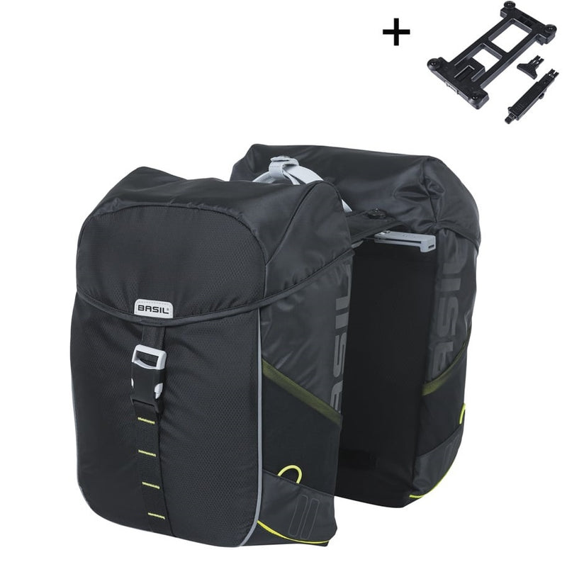 Load image into Gallery viewer, Basil dubbele fietstas miles 34 liter 13 x 26 x 35 cm (2x) - zwart lime