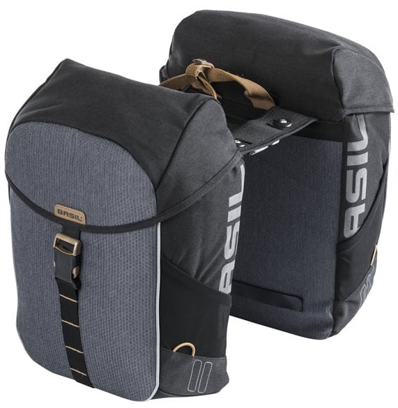 Load image into Gallery viewer, Basil dubbele fietstas miles mik 34 liter 13 x 26 x 35 cm - zwart grijs
