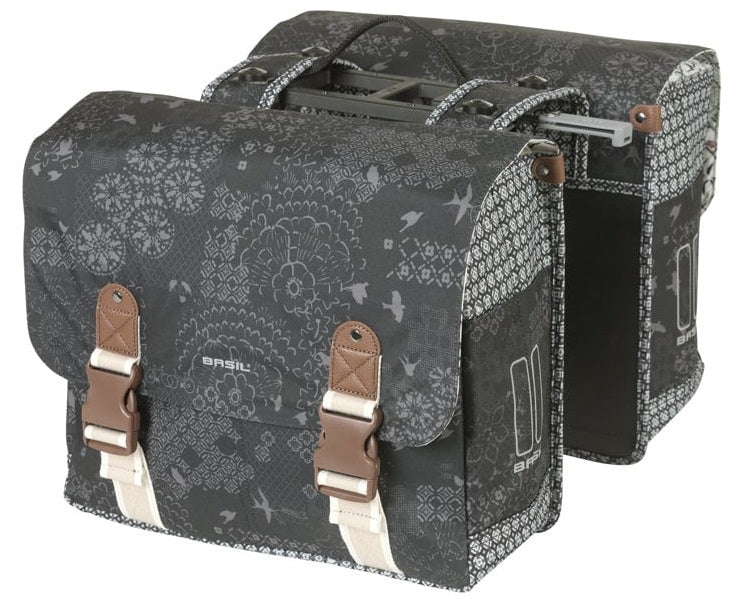 Load image into Gallery viewer, Basil dubbele fietstas bohème mik 35 liter - zwart charcoal