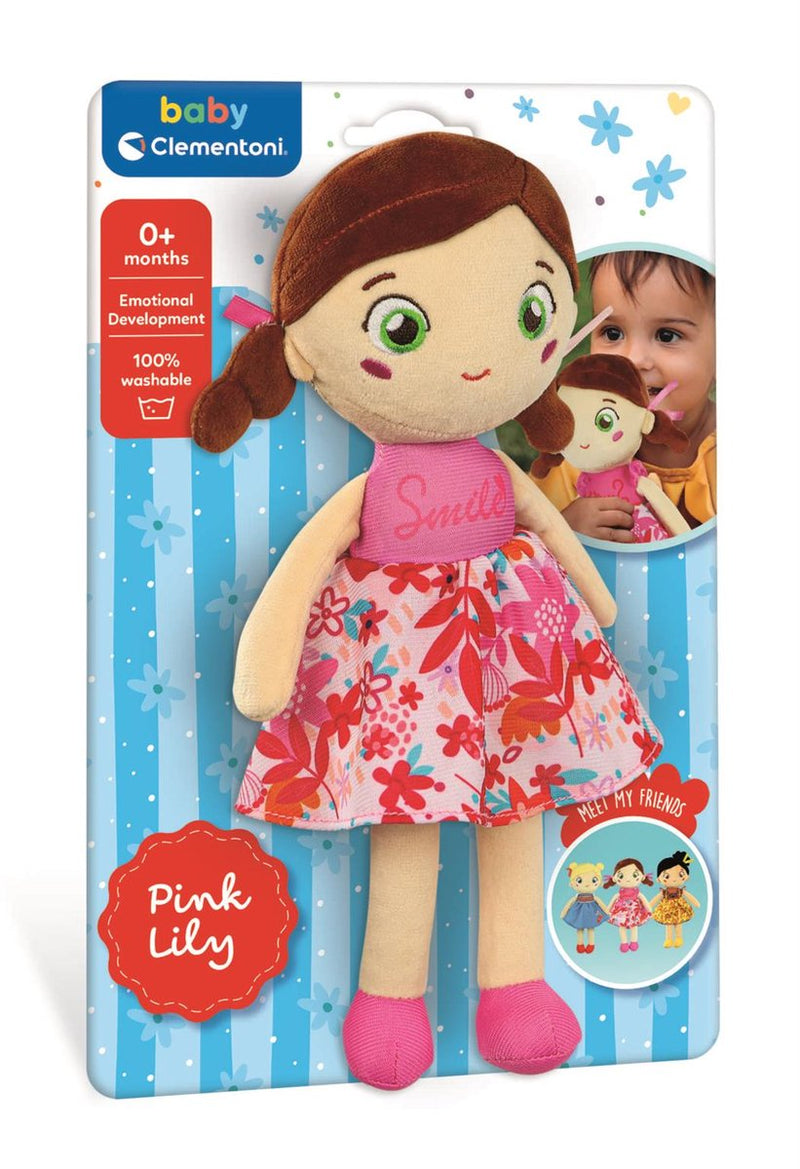 Afbeelding laden in galerijviewer, Clementoni zachte knuffelpop pink lily - knuffel en pop voor baby en peuter - zacht kraamcadeau - wasbaar poppen speelgoed voor de allerkleinsten