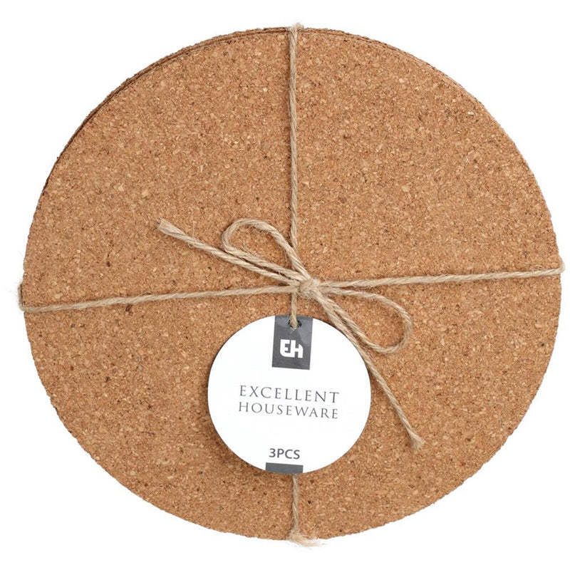 Afbeelding laden in galerijviewer, Excellent houseware onderzetters kurk rond set a 3 stuks dia20cm