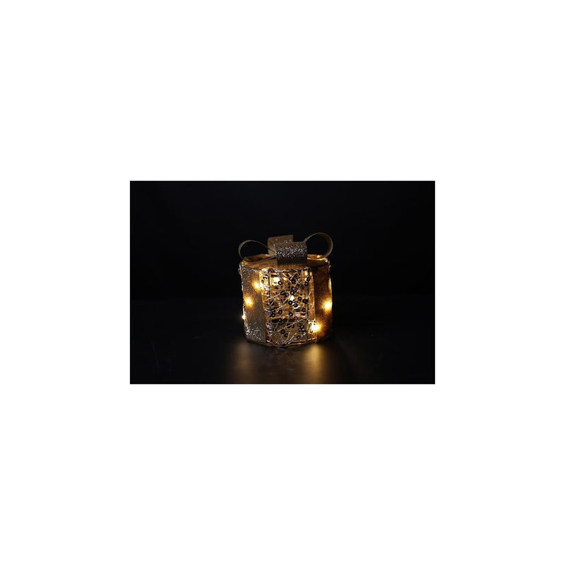 Afbeelding laden in galerijviewer, Country field countryfield kerstkado met 10 led lampjes pippa goud metaal ã˜10x11cm met timer, 2xaa