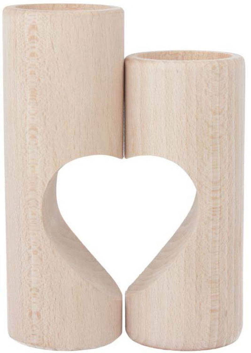 Afbeelding laden in galerijviewer, Playwood houten waxinelichthouder hart decoratie set van 2 naturel.