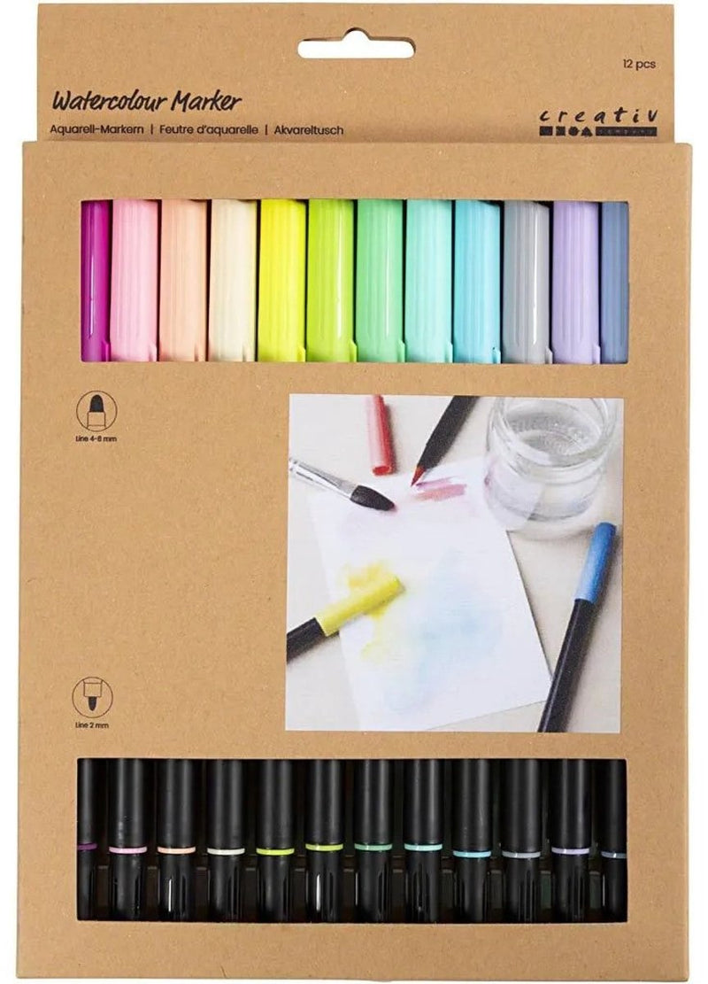 Afbeelding laden in galerijviewer, Creativ company dubbelzijdige aquarelmarker - 12 kleuren