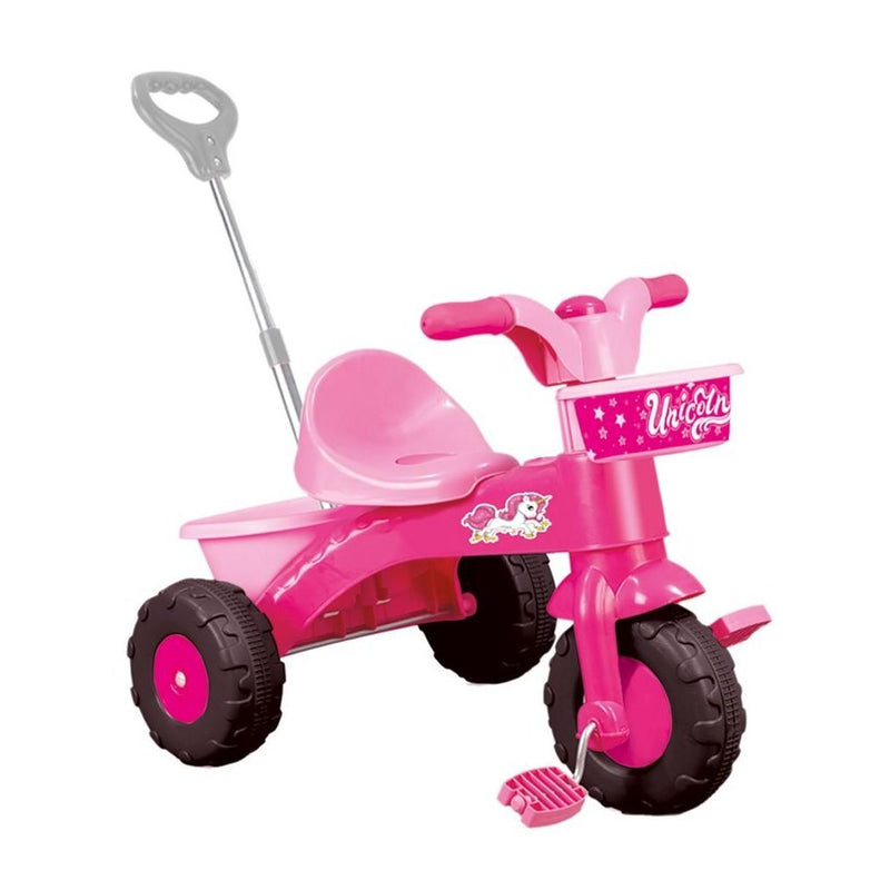 Load image into Gallery viewer, Dolu eenhoorn driewieler met duwstang roze