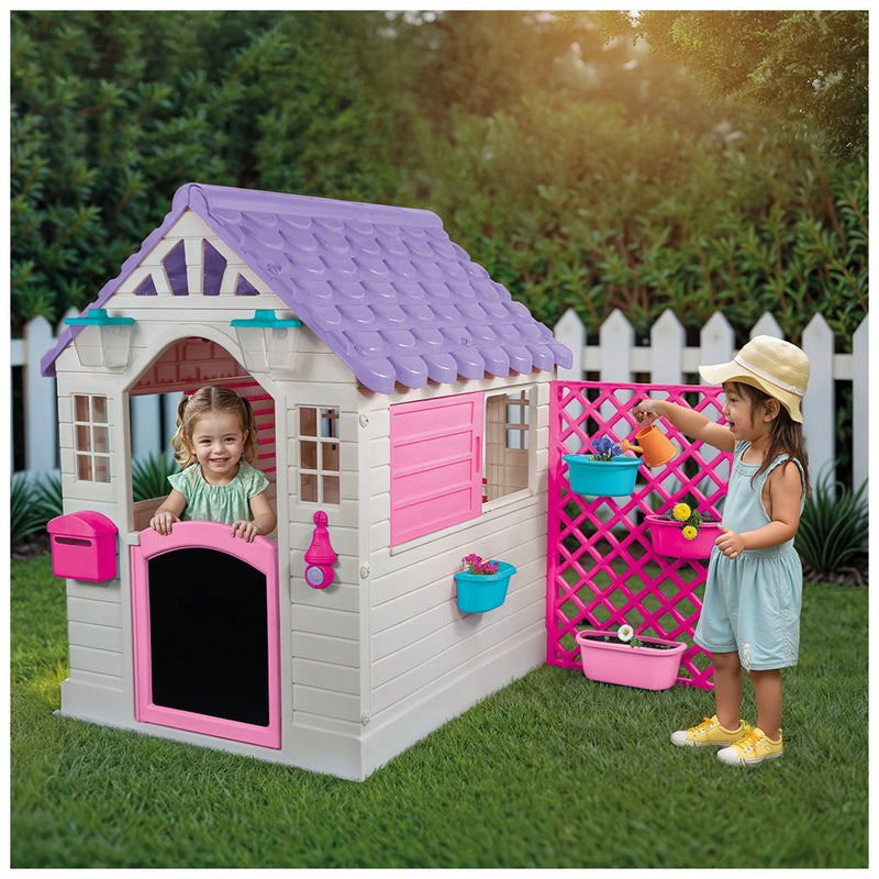 Afbeelding laden in galerijviewer, Dolu tuin speelhuis met accessoires roze paars 140x127x107.5 cm