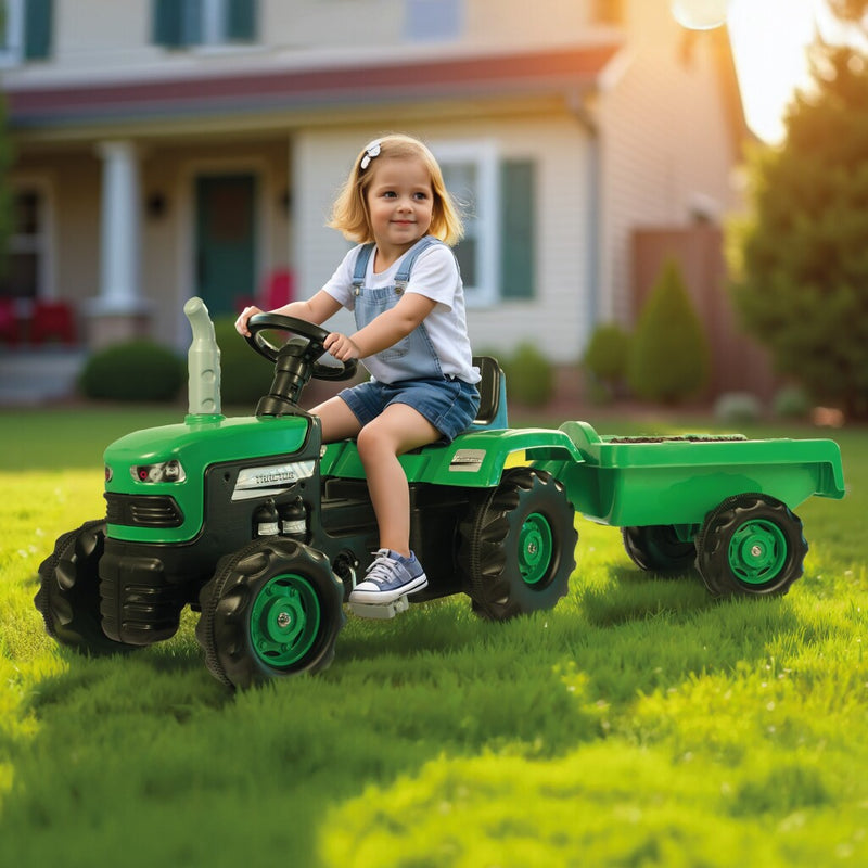 Afbeelding laden in galerijviewer, Dolu traptractor met aanhanger claxon groen zwart