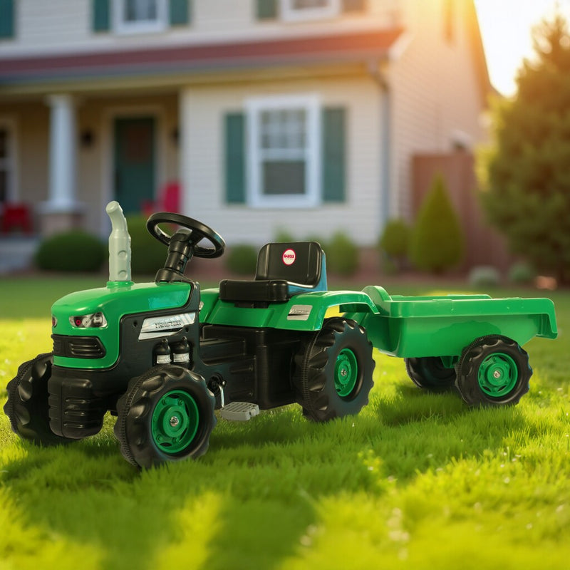 Afbeelding laden in galerijviewer, Dolu traptractor met aanhanger claxon groen zwart