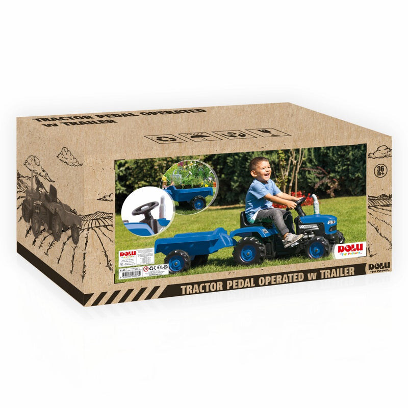 Afbeelding laden in galerijviewer, Dolu traptractor met aanghanger claxon blauw zwart