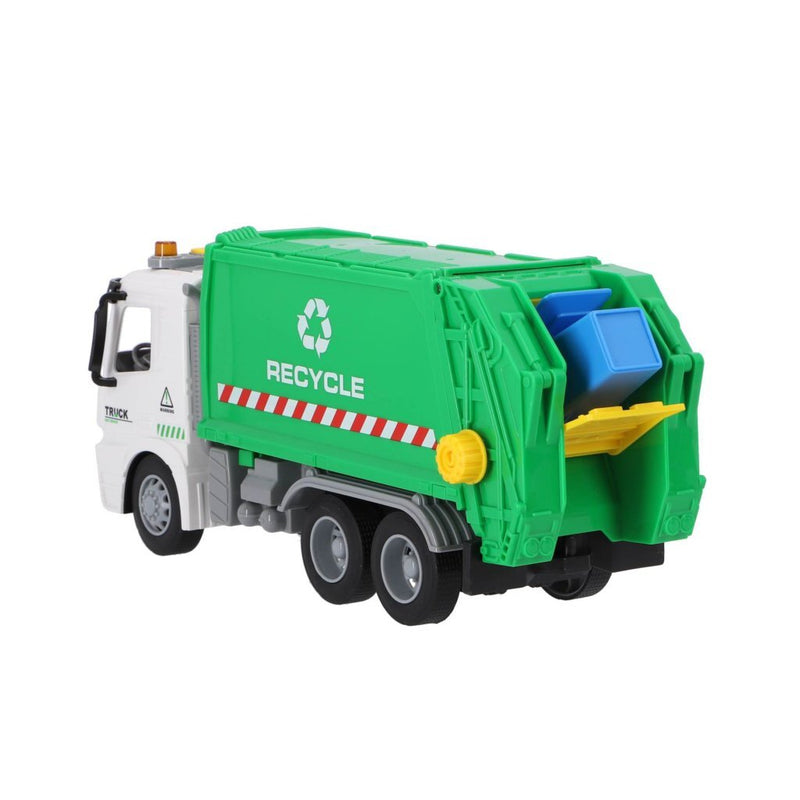 Load image into Gallery viewer, Overige merken recycle vuilniswagen 30 cm + licht en geluid groen wit