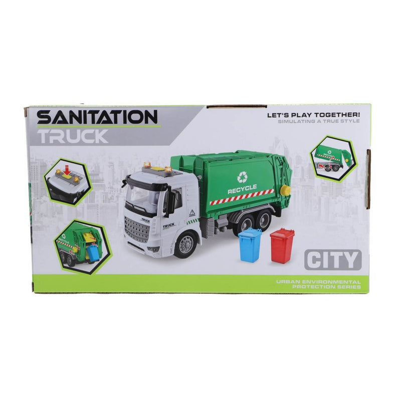 Load image into Gallery viewer, Overige merken recycle vuilniswagen 30 cm + licht en geluid groen wit