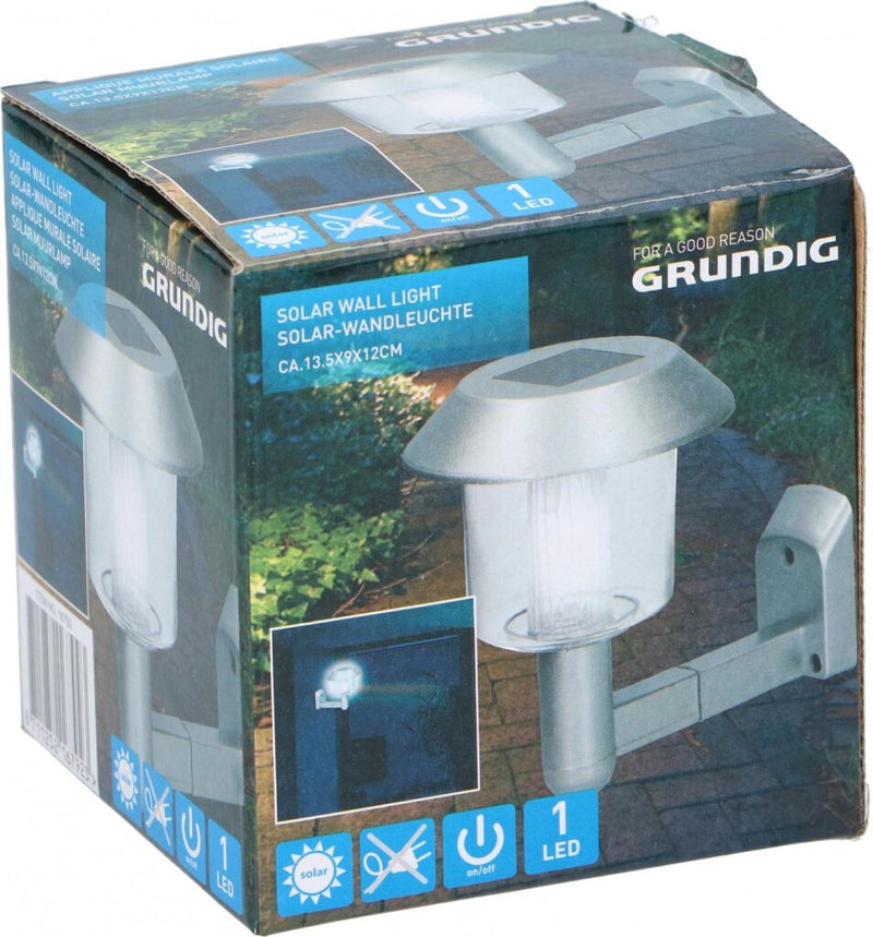 Load image into Gallery viewer, Grundig wandlamp solar led 14 x 9,5 x 12 cm staal zilver