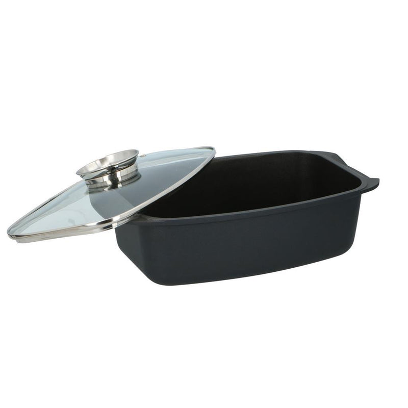 Afbeelding laden in galerijviewer, Alpina braadslee met glazen deksel 5.5l 39.5x22.5x10.8 cm zwart