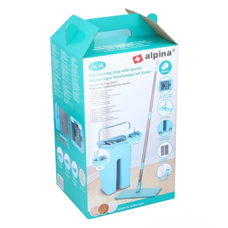 Load image into Gallery viewer, Alpina platte mop met emmer lichtblauw