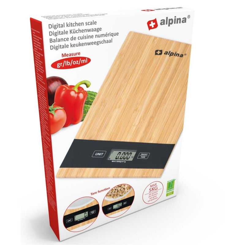 Load image into Gallery viewer, Alpina digitale bamboe keukenweegschaal 5 kg
