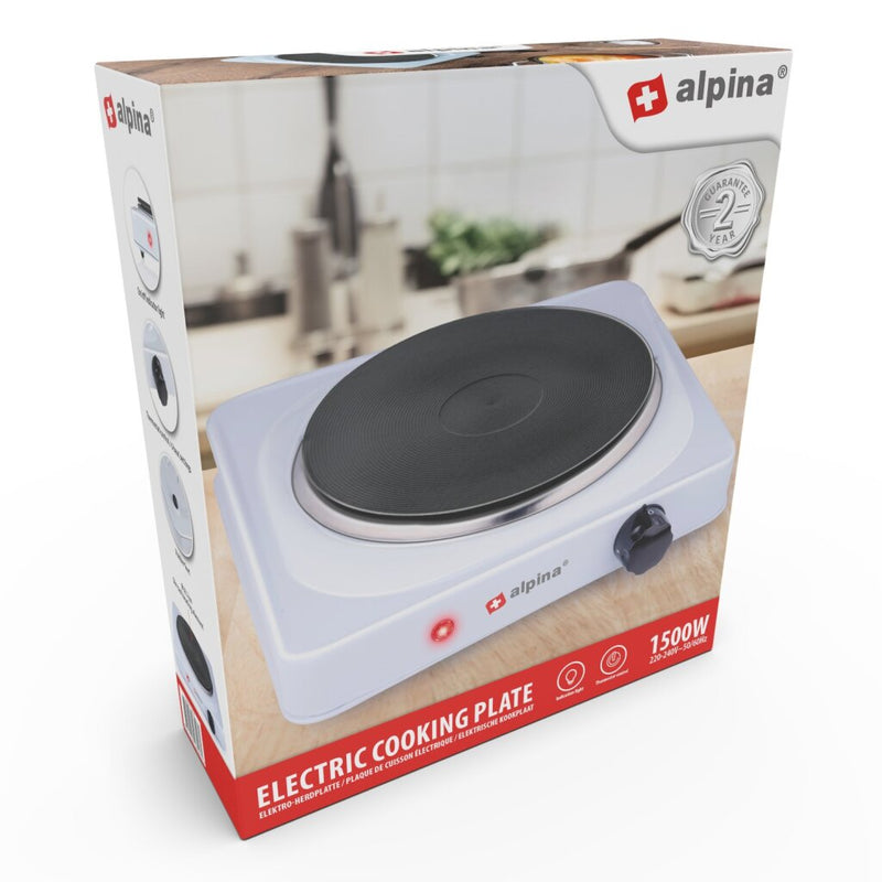 Load image into Gallery viewer, Alpina 1-pits elektrische kookplaat 1500w zwart wit