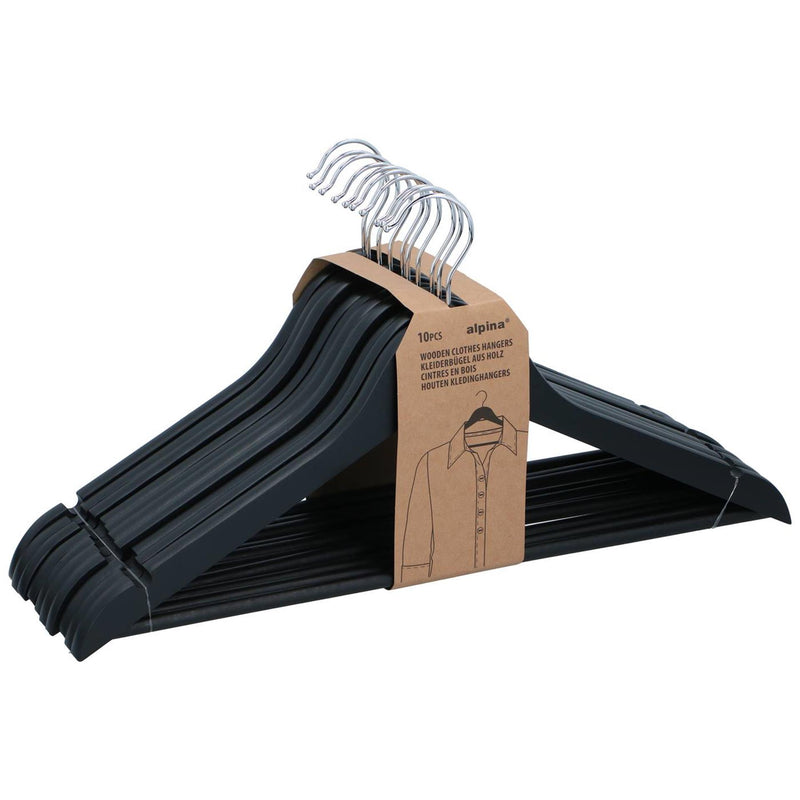 Afbeelding laden in galerijviewer, Alpina kledinghanger zwart hout set a 10 stuks