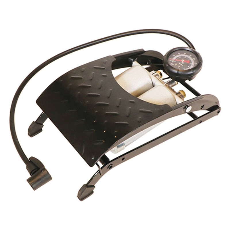 Load image into Gallery viewer, Carpoint Voetpomp met manometer Dubbel Premium 7 bar staal zwart