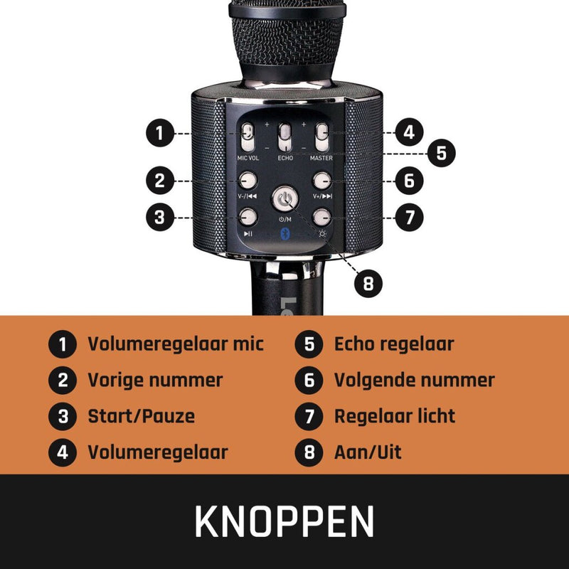 Load image into Gallery viewer, Lenco bmc-090bk bluetooth karaoke microfoon met speaker en verlichting zwart