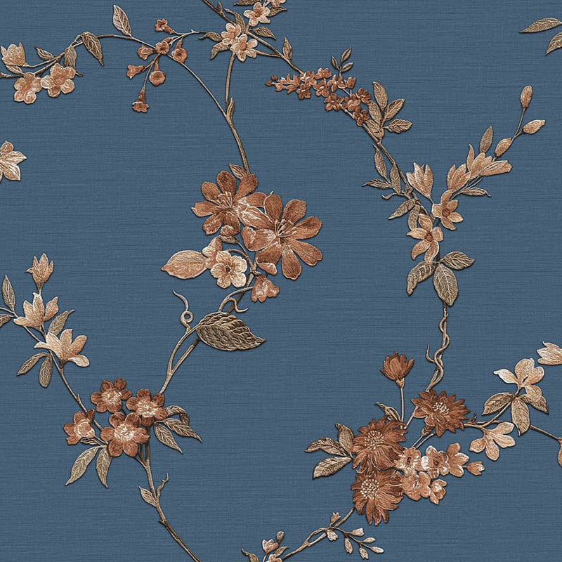 Load image into Gallery viewer, DUTCH WALLCOVERINGS DUTCH WALLCOVERINGS Behang Flower donkerblauw en bronskleurig