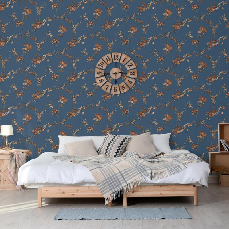 Load image into Gallery viewer, DUTCH WALLCOVERINGS DUTCH WALLCOVERINGS Behang Flower donkerblauw en bronskleurig