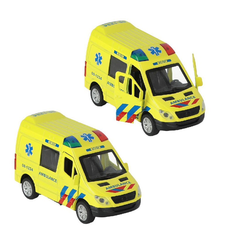 Afbeelding laden in galerijviewer, 112 pull-back ambulance bus 1:34 + licht en geluid