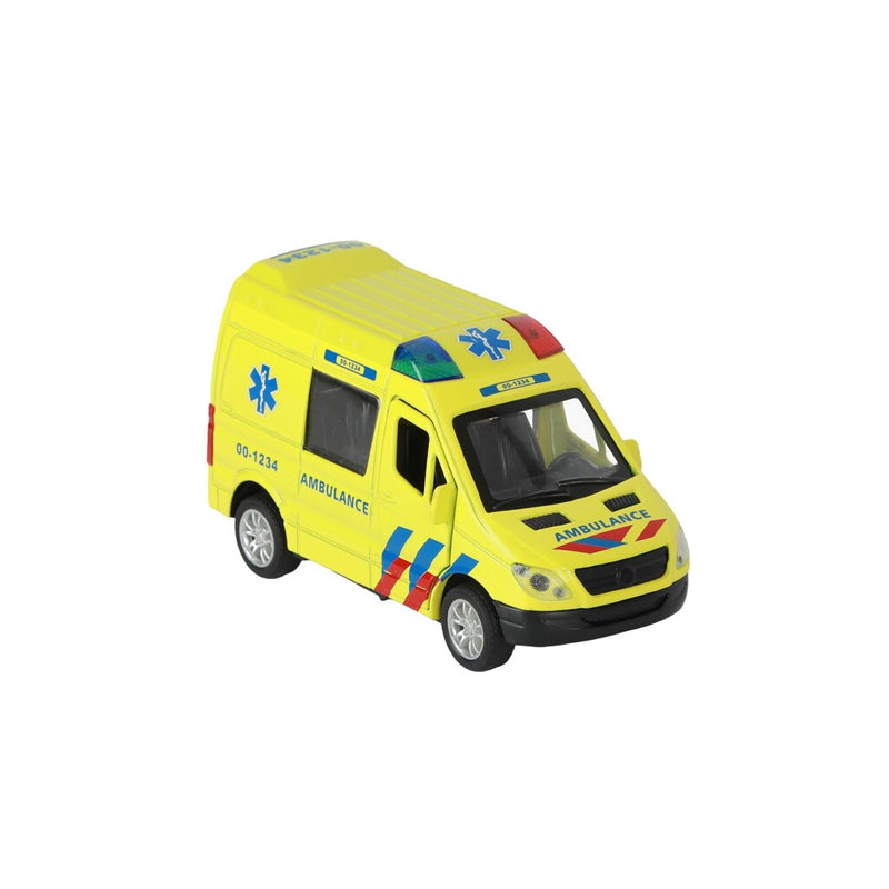 Afbeelding laden in galerijviewer, 112 pull-back ambulance bus 1:34 + licht en geluid
