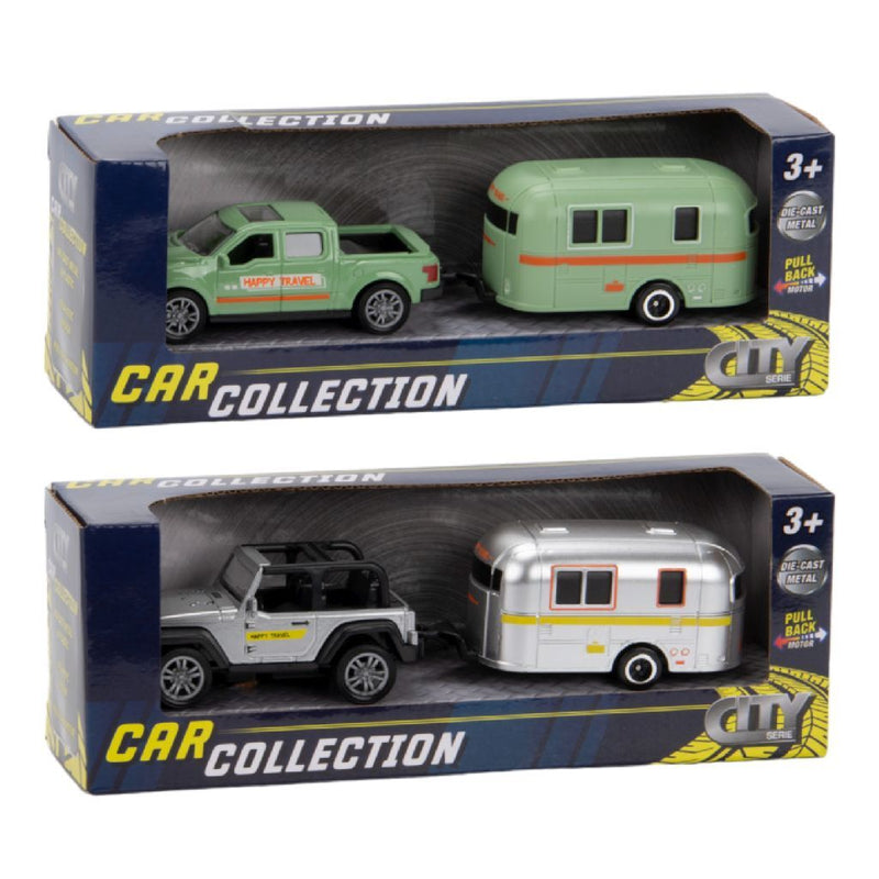 Laden Sie das Bild in Galerie -Viewer, City car collection die-cast pick-up met trailer 1:50 assorti