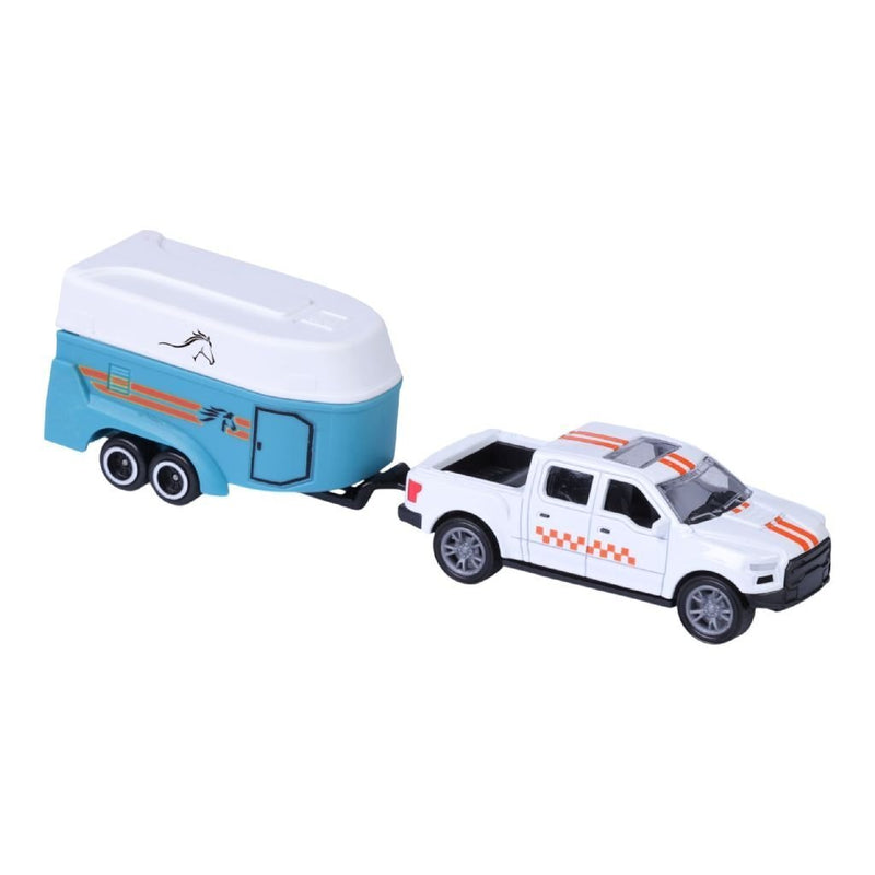 Laden Sie das Bild in Galerie -Viewer, City car collection die-cast pick-up met paardentrailer 1:50 assorti