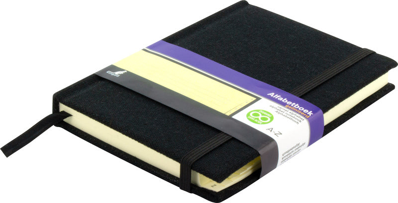 Load image into Gallery viewer, Kangaro k-5106 alfabetboek a6 a-z linnen hard cover zwart, 208 pagina's, leeslint, elastiek