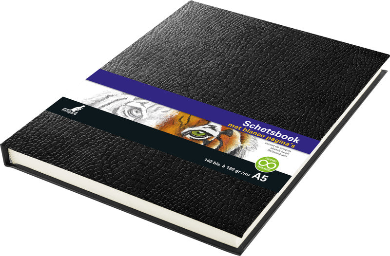 Load image into Gallery viewer, Kangaro k-5320 schetsboek a5 creme 120gr blanco papier, 140 blz hard cover zwart