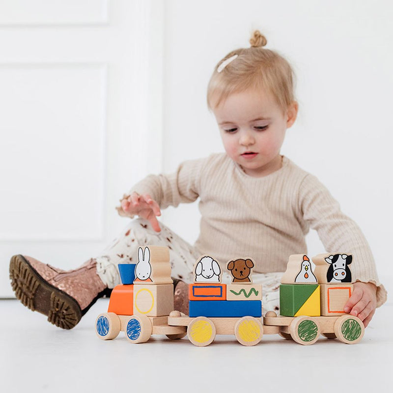 Afbeelding laden in galerijviewer, Bambolino nijntje houten speelgoed blokkentrein, trein met blokken - peuter kleuter educatief speelgoed - vanaf 1,5 jaar - toys cadeau tip
