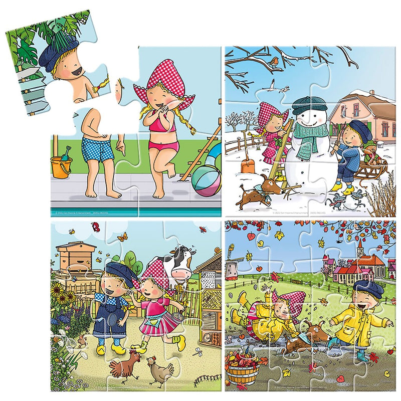 Load image into Gallery viewer, Bambolino fien en teun 4in1 puzzel 4-16 stukjes