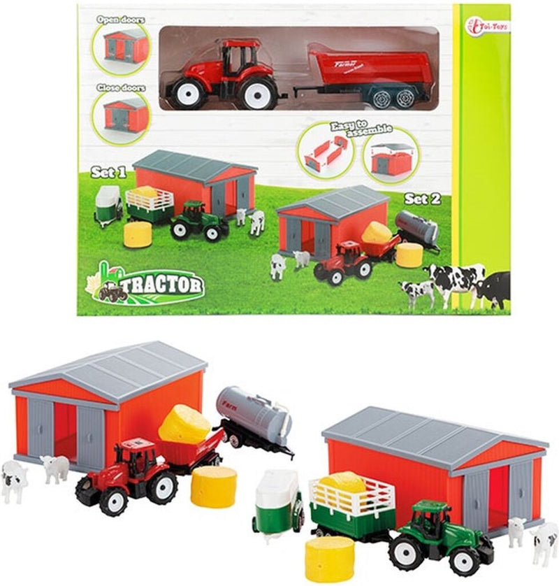 Cargue la imagen en el visor de la galería, Toi-toys toi toys tractor set met schuur verschillende uitvoeringen