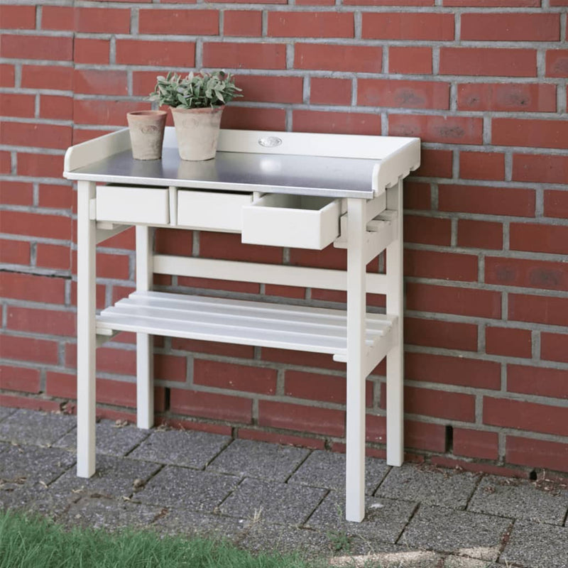 Load image into Gallery viewer, Esschert design tuinwerktafel met lades (wit) cf29w