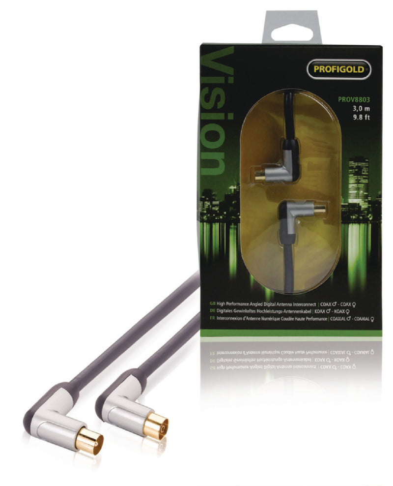 Cargue la imagen en el visor de la galería, Profigold profigold prov8803 coaxkabel male gehoekt female gehoekt 3,00 m zwart