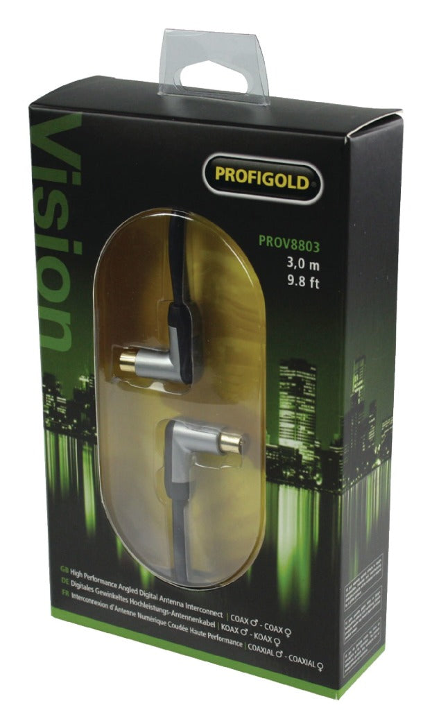 Cargue la imagen en el visor de la galería, Profigold profigold prov8803 coaxkabel male gehoekt female gehoekt 3,00 m zwart