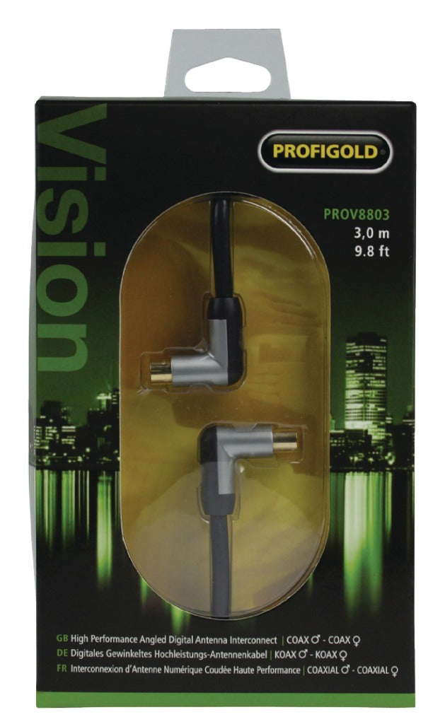 Cargue la imagen en el visor de la galería, Profigold profigold prov8803 coaxkabel male gehoekt female gehoekt 3,00 m zwart