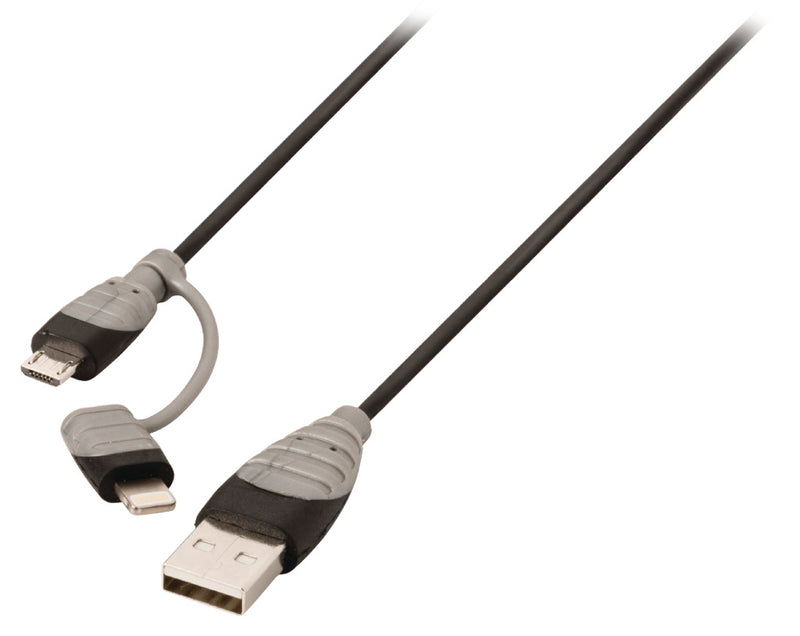 Load image into Gallery viewer, Bandridge bbm39400b10 2-in-1 data en oplaadkabel usb micro-b male + lightningadapter - a male 1.00 m zwart