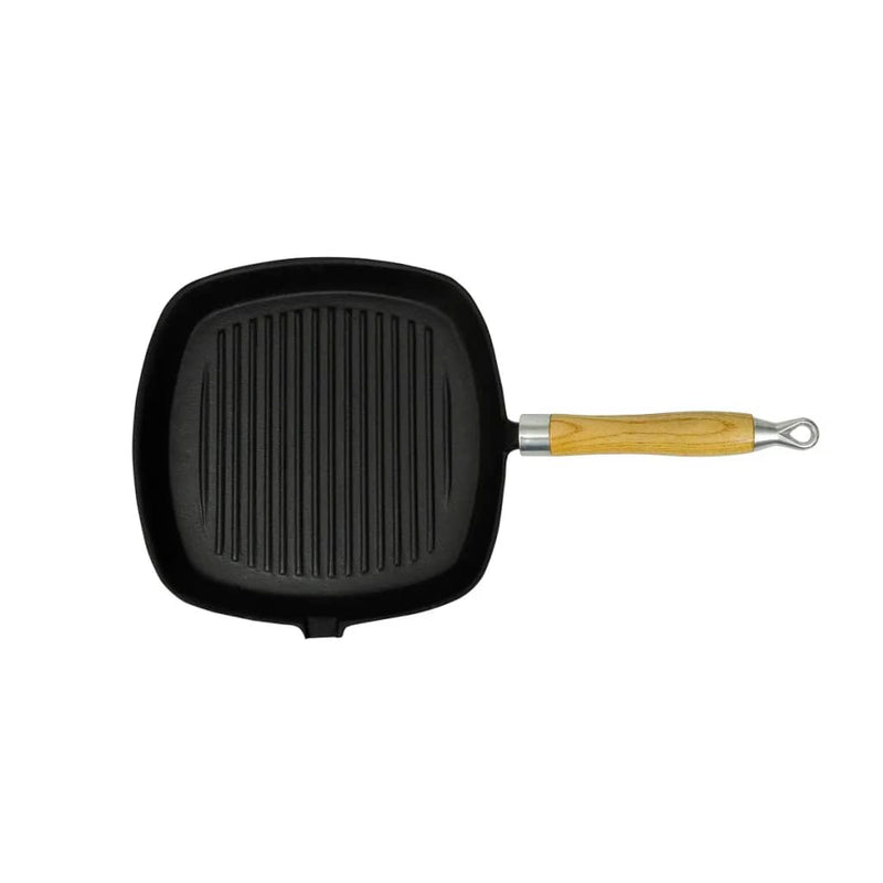 Load image into Gallery viewer, Vidaxl grillpan met houten handvat gietijzer 20x20 cm