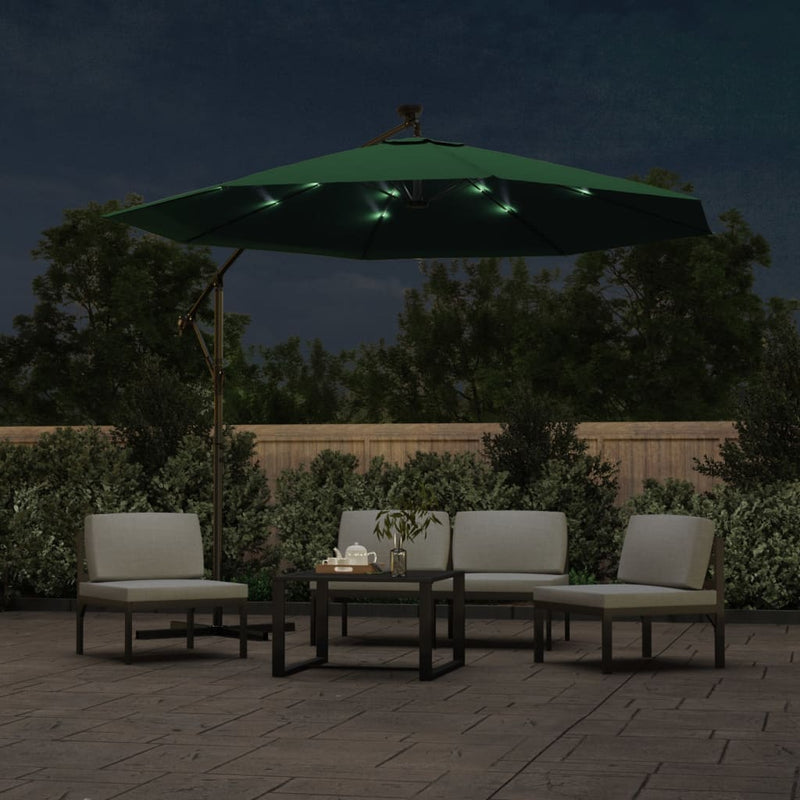Load image into Gallery viewer, Vidaxl zweefparasol met led-verlichting en metalen paal 300 cm groen