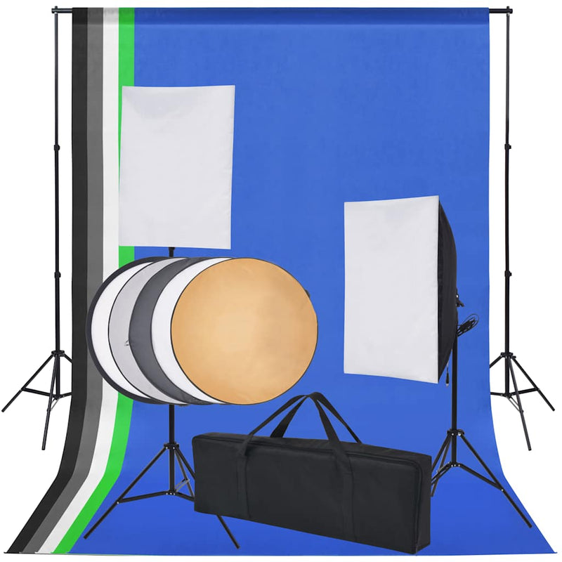 Load image into Gallery viewer, Vidaxl fotostudio set met 5 gekleurde achtergronden 2 softboxen