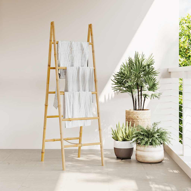 Chargez l'image dans la visionneuse de la galerie, Vidaxl dubbele handdoekenladder met 5 tredes 50x160 cm bamboe