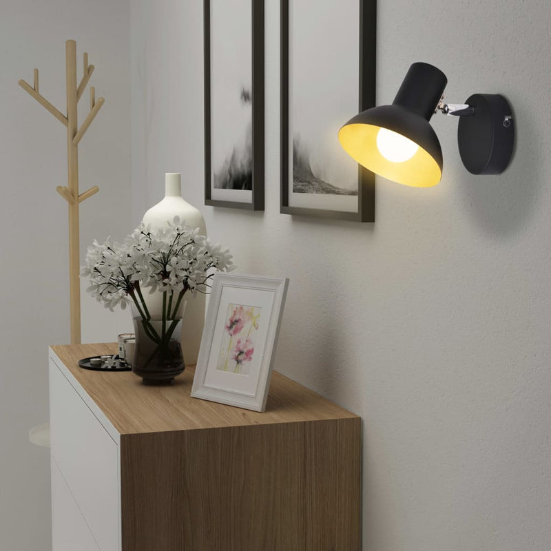Load image into Gallery viewer, Vidaxl wandlampen voor 2 peertjes e27 zwart en goud 2 st