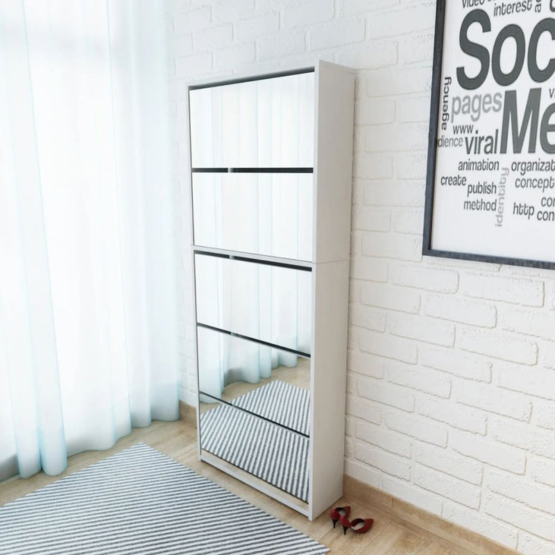 Load image into Gallery viewer, VidaXL Schoenenkast met 5 spiegels 63x17x169,5 cm wit