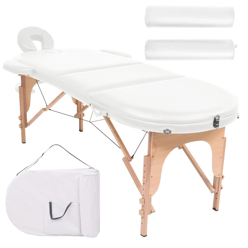 Load image into Gallery viewer, VidaXL Massagetafel inklapbaar 4 cm dik met 2 bolsters ovaal wit