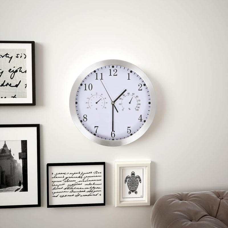 ギャラリービューアに画像をロードする, Vidaxl wandklok met quartz-mechanisme hygrometer thermometer 30 cm wit