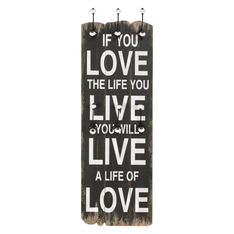 Afbeelding laden in galerijviewer, Vidaxl wandkapstok met 6 haken love live 120x40 cm