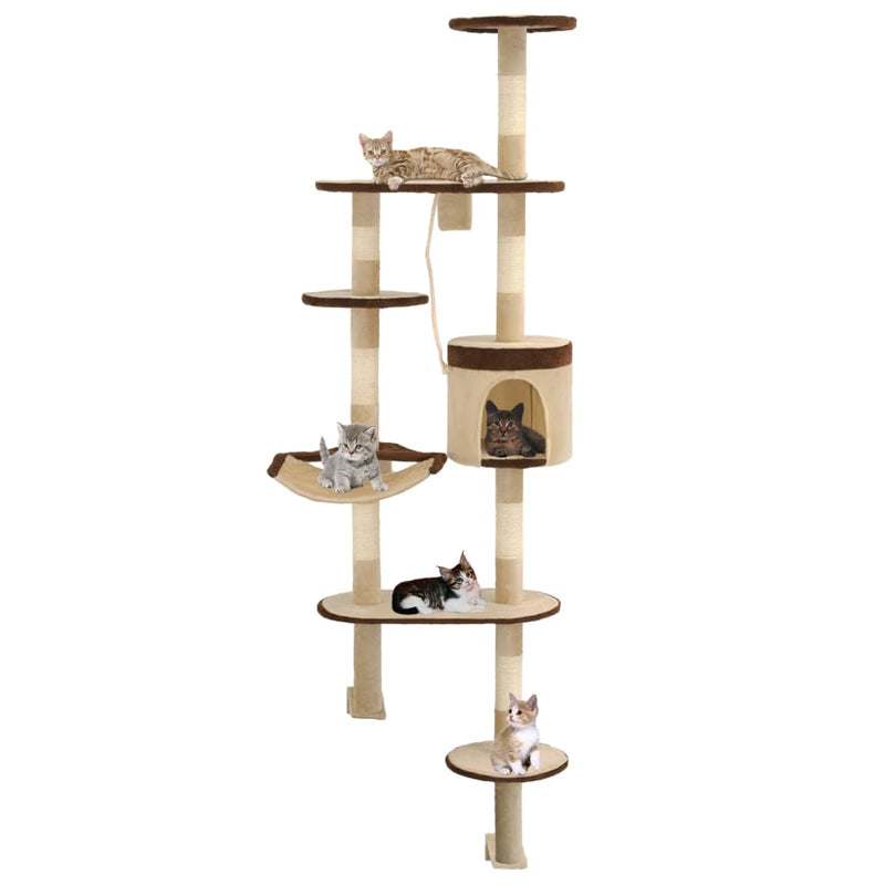 Load image into Gallery viewer, Vidaxl kattenkrabpaal met krabpalen wandmontage 194 cm beige bruin